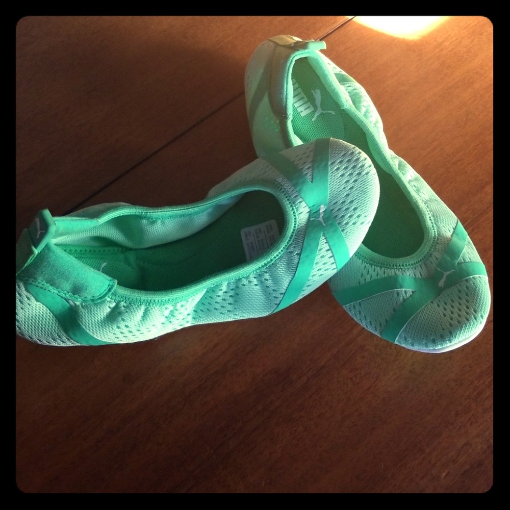 Lime Green Puma Flat Sneakers